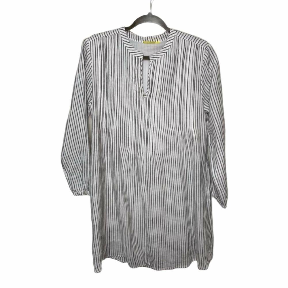 Roller Rabbit Linen Dress Striped Black White XS